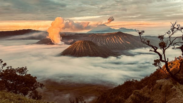 Photo of the Mount Bromo volcanic complex in East Java, Indonesia.